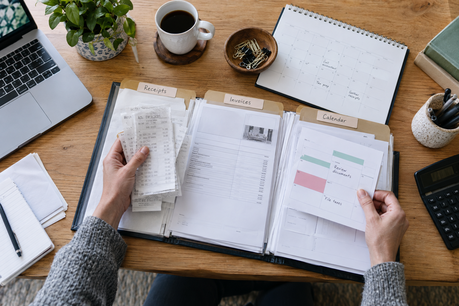 Documentos fiscais organizados por calendário