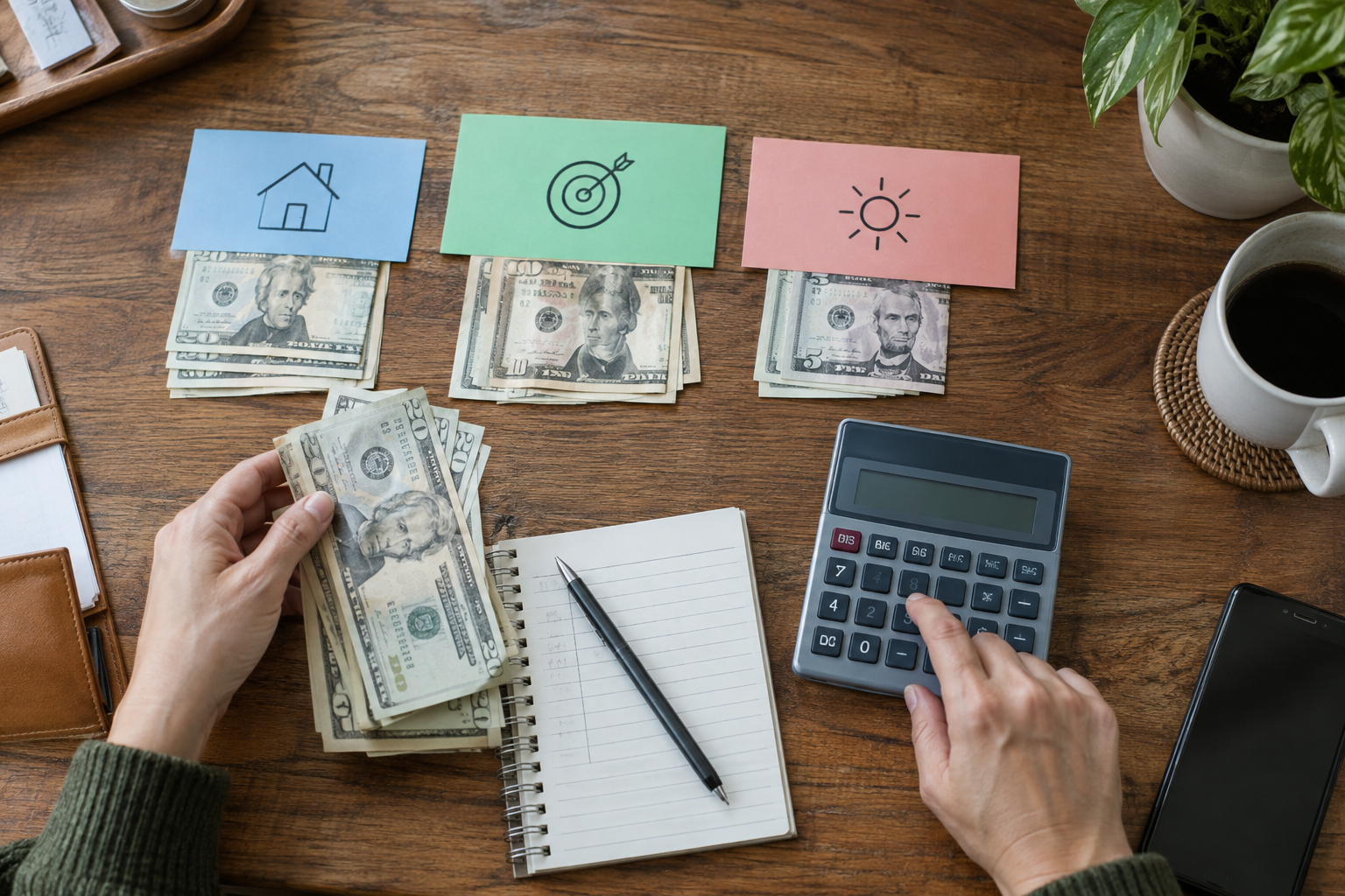 Renda distribuída entre prioridades financeiras