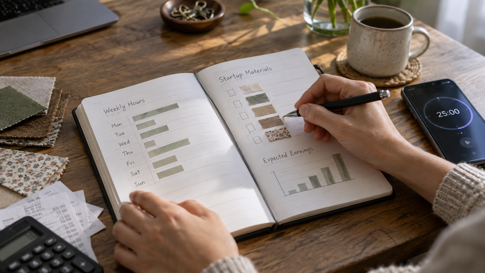 Pessoa comparando tempo disponível, recursos e retorno de atividades extras