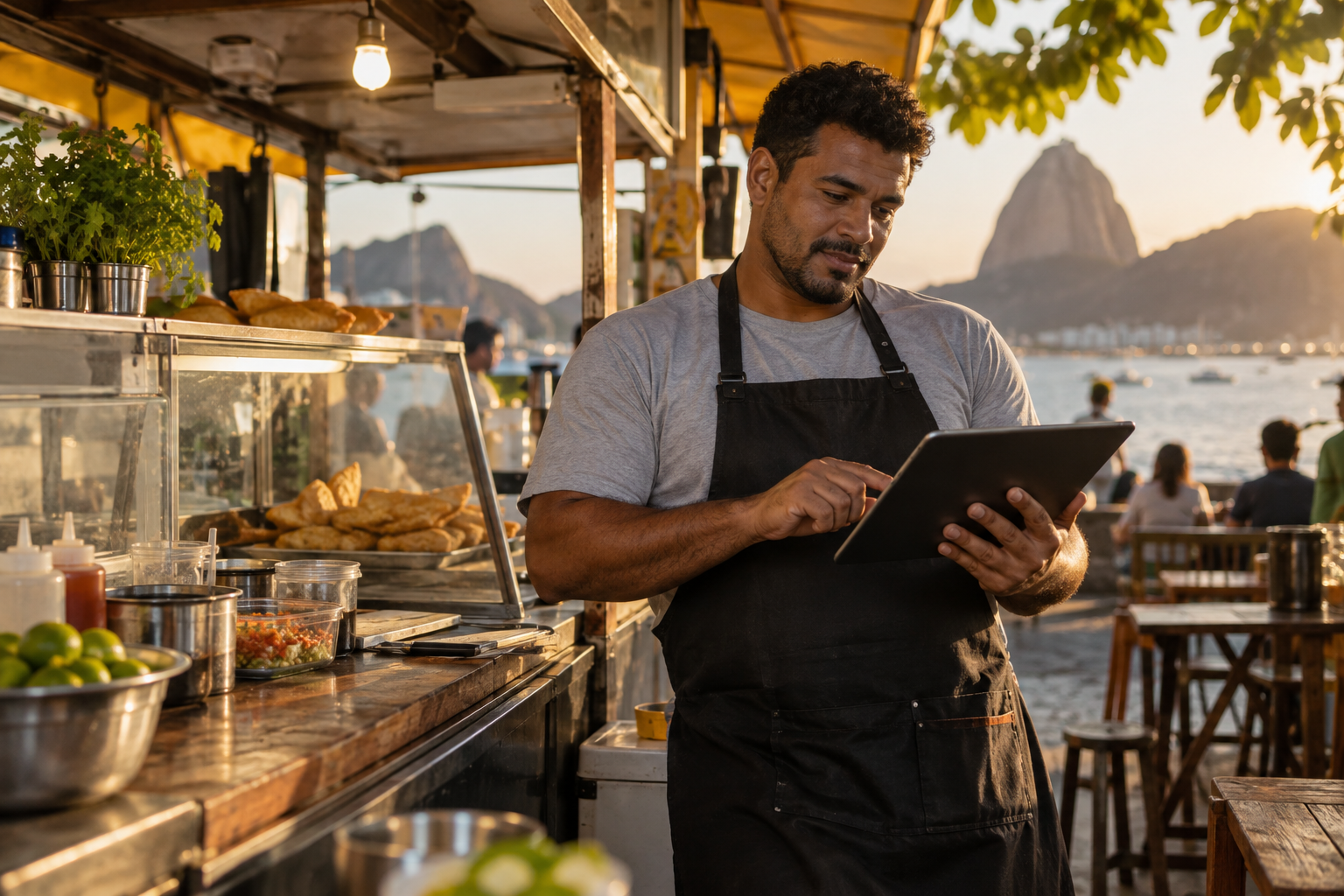Vendedor acompanhando resultados do pequeno negócio