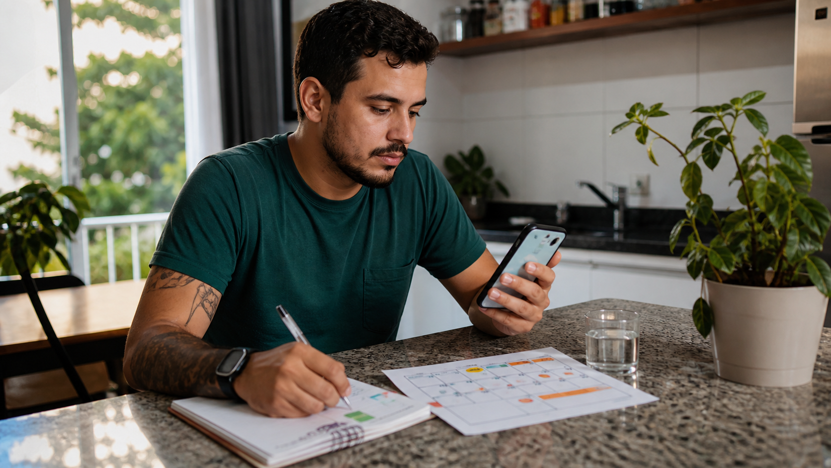 Pessoa fazendo uma revisão financeira semanal curta