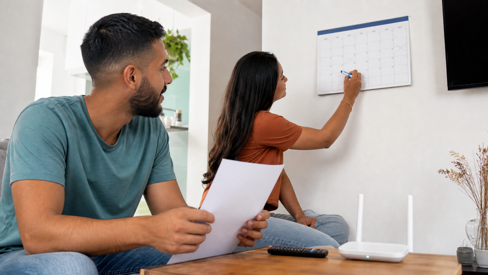Casal revisando e cancelando assinaturas domésticas pelos canais oficiais