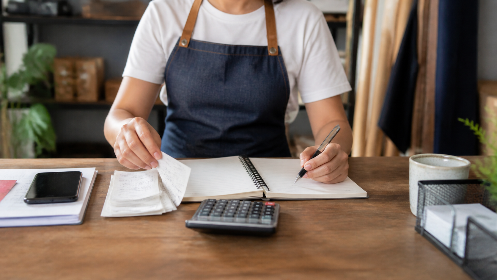 Microempreendedora organizando as finanças do próprio negócio