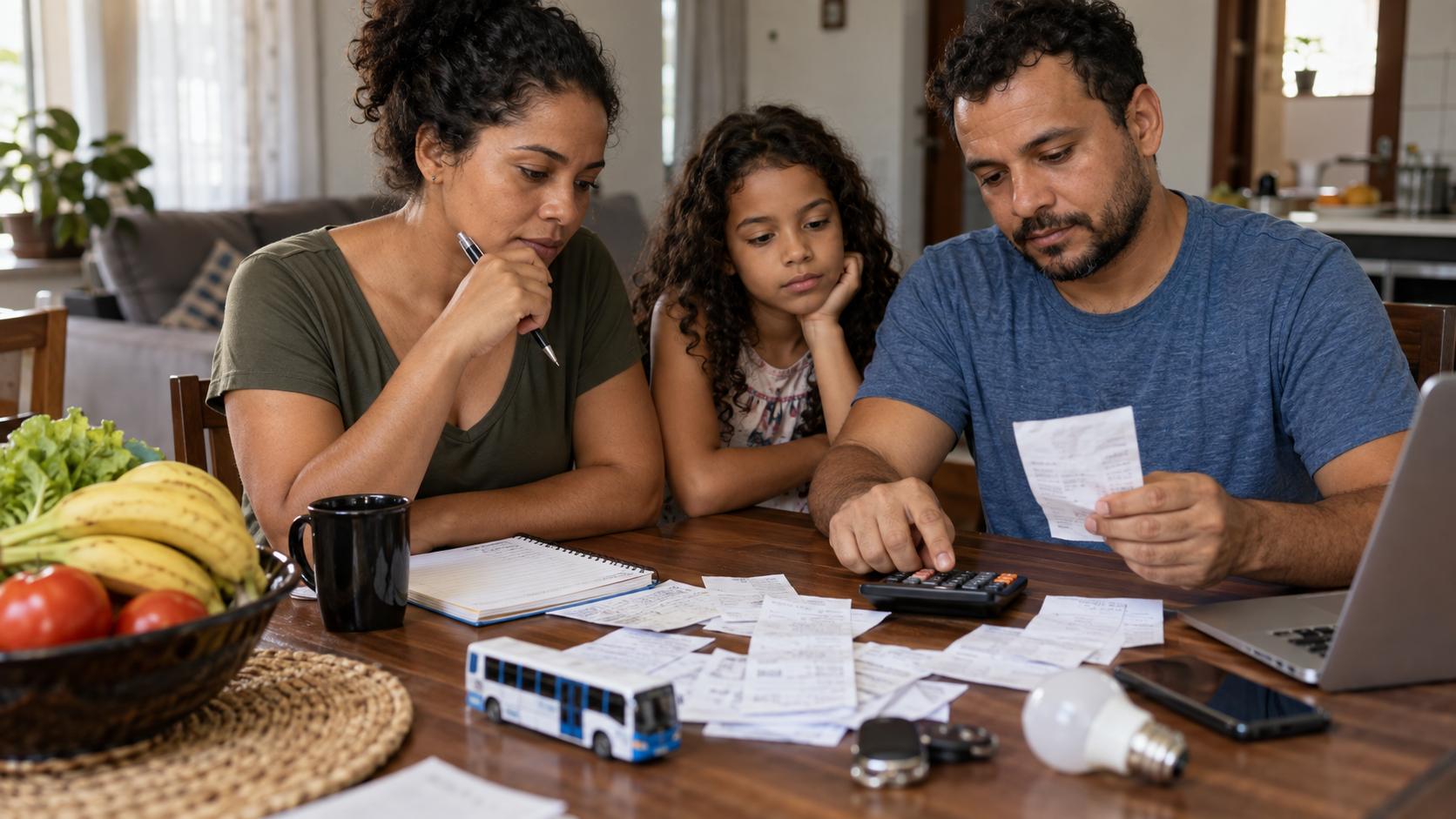 Família ajustando prioridades do orçamento após aumento de preços