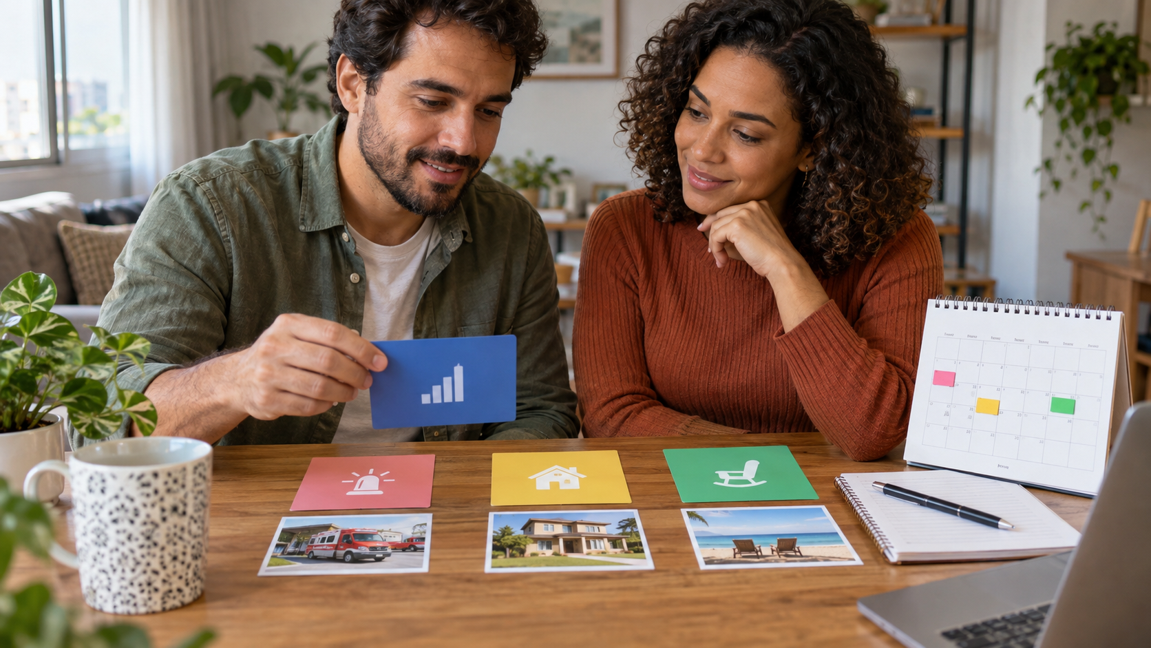 Casal associando investimentos a objetivos financeiros