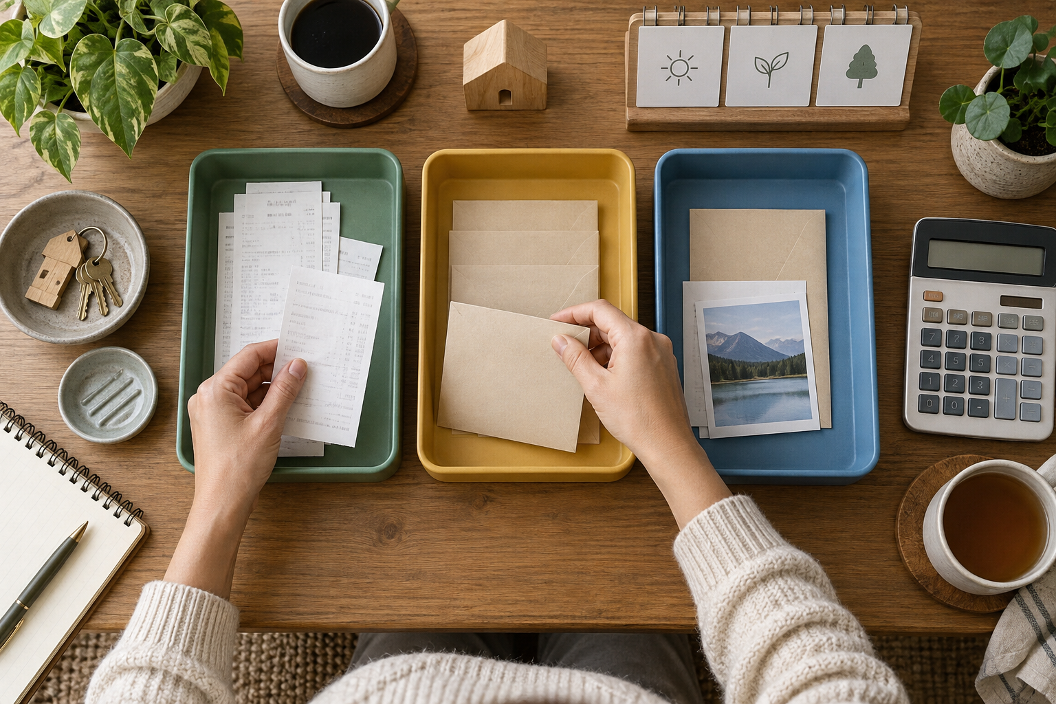 Organização visual das finanças pessoais em três camadas